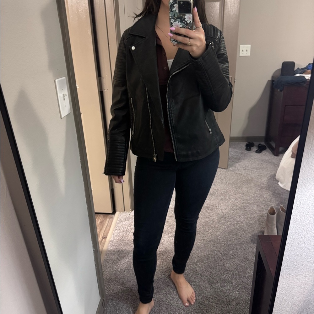 Topshop Black Leather Biker Jacket - Picture 11 of 11